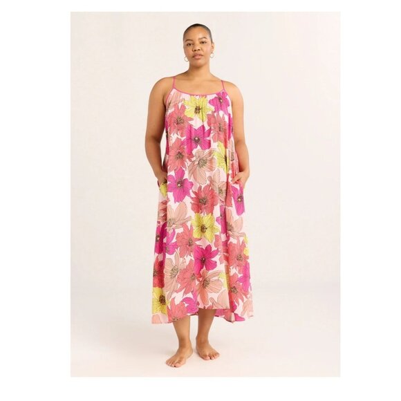 NWT Women's Strappy Maxi Nightgown – Pink Floral Print – Joyspun Sleepwear 3X - Picture 1 of 6